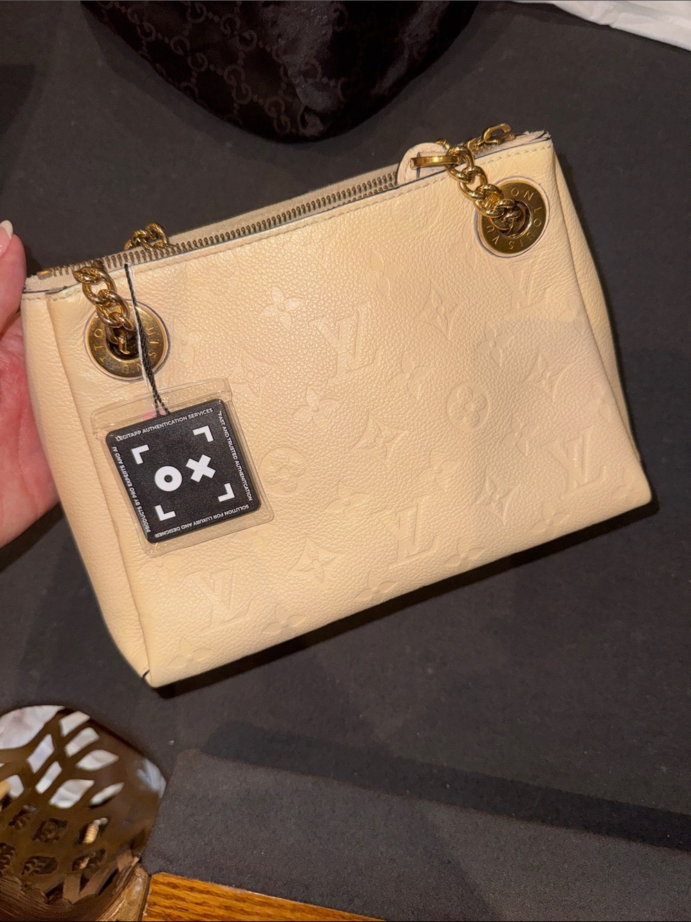 Louis Vuitton Cream Monogram Embossed Shoulder Bag with Gold Hardware
